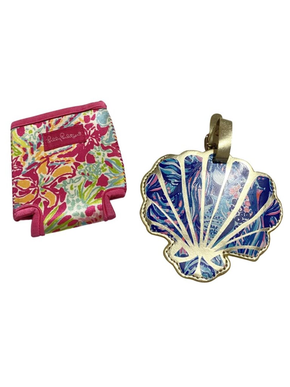 Lilly Pulitzer Scale Up Shell Luggage Tag & Pink Floral Can Koozie Set